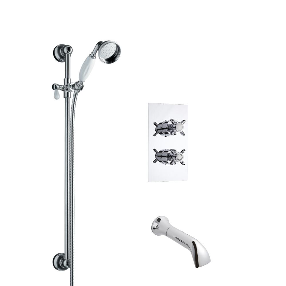 Hudson Reed traditionele thermostatische douchekraan met richtklep, glijstangset en wandkraan