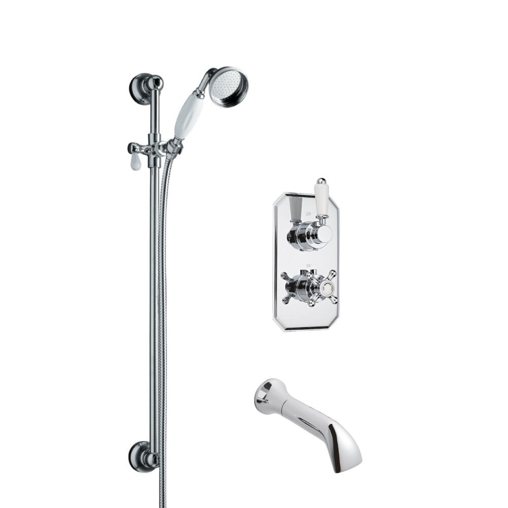 Hudson Reed traditionele thermostatische douchekraan met richtklep, glijstangset en wandkraan