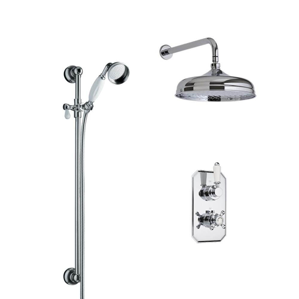 Hudson Reed traditionele thermostatische douchekraan met richtklep, 150mm douchekop, wandbevestiging en glijstangset