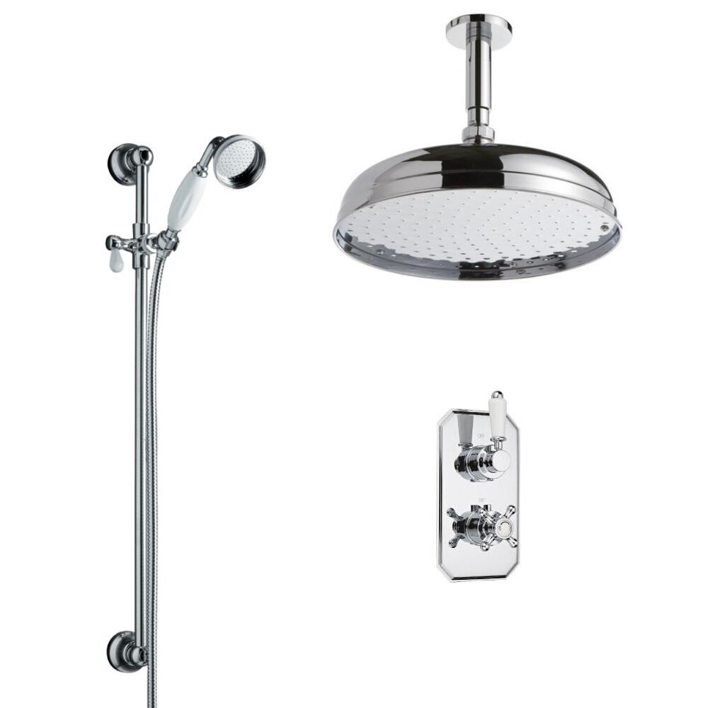 Hudson Reed traditionele thermostatische douchekraan, 300mm douchekop, plafondbevestiging en glijstangset