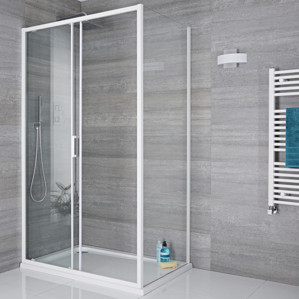 Portland Zijwand 6mm Veiligheidsglas Wit Profiel 195cm x 90cm