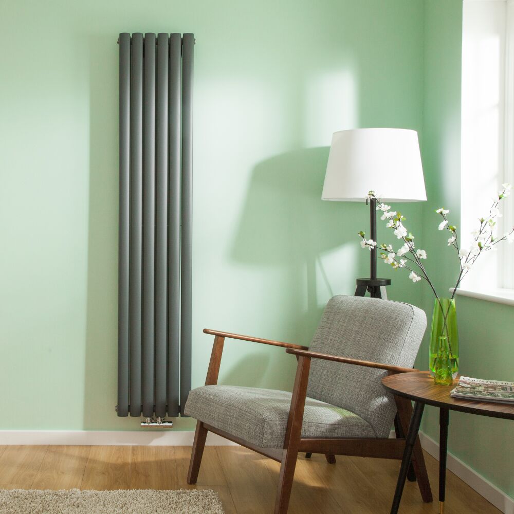 Revive Caldae Verticale Design Radiator met Middenaansluiting - 178cm x 35,4cm x 7,8cm- 1301 Watt -Antraciet