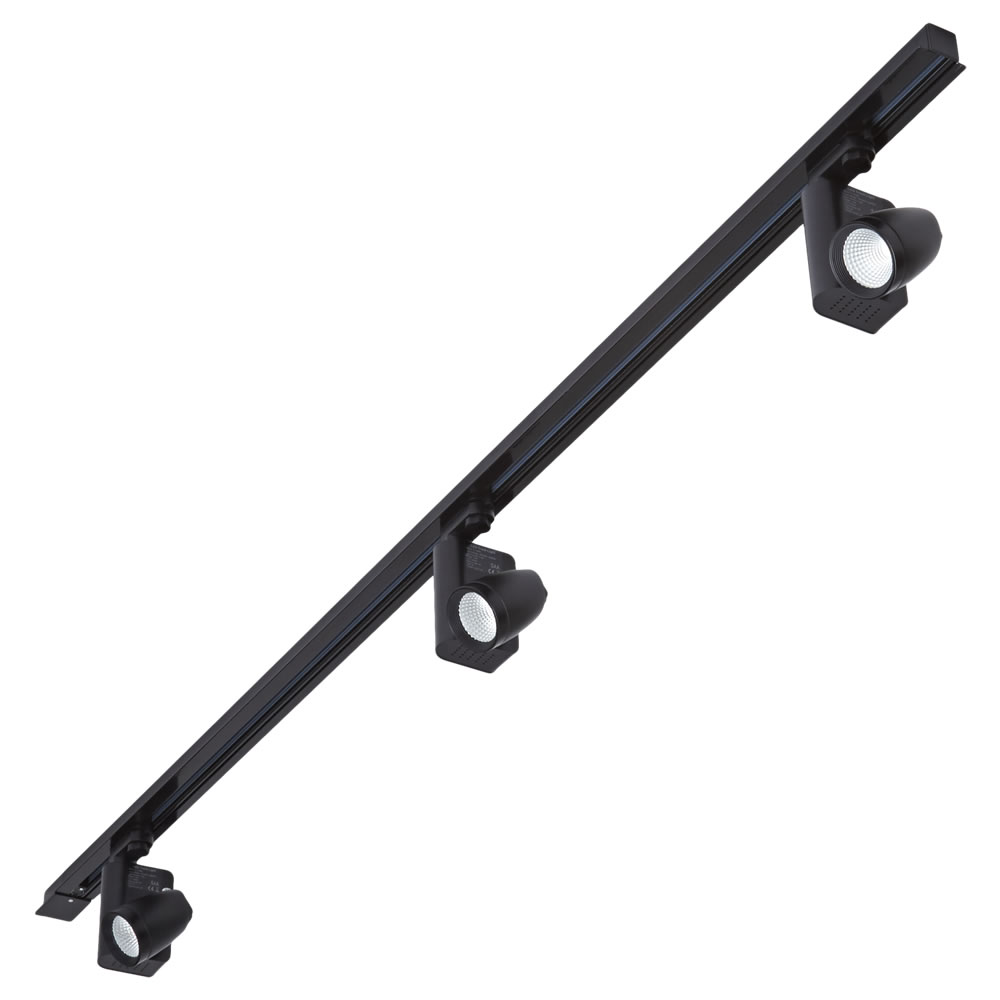 3 x 12W LED Railverlichting & 1 x 2 mtr 3-fase Spanningsrail - Zwart & Rond