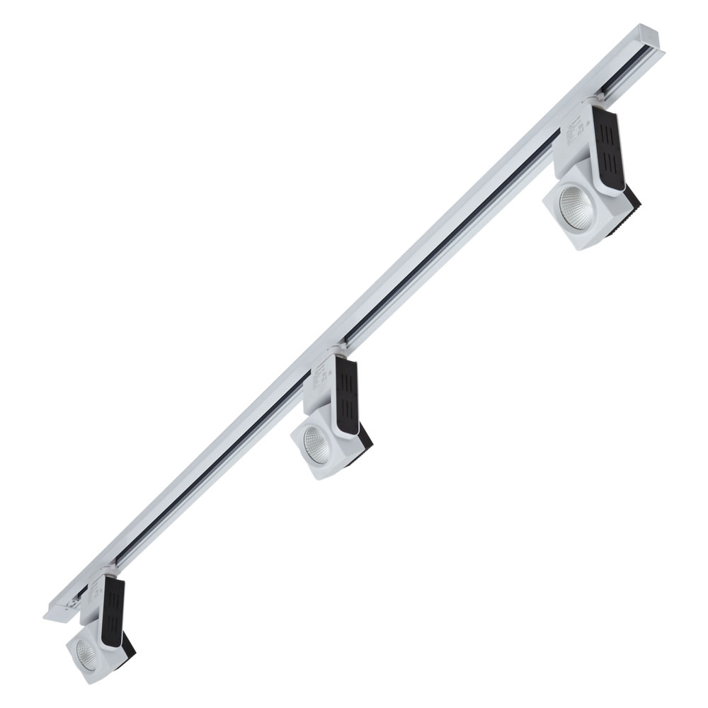 Biard 3 x 25W LED Railverlichting & 1 x 2 mtr 3 - fase Verzonken Spanningsrail - Wit & Gehoekt