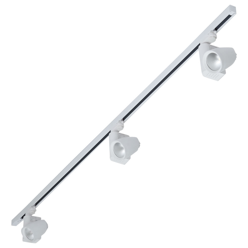3 x 25W LED 3-fase Railverlichting & 1 x 2mtr Spanningsrails - Rond & Wit