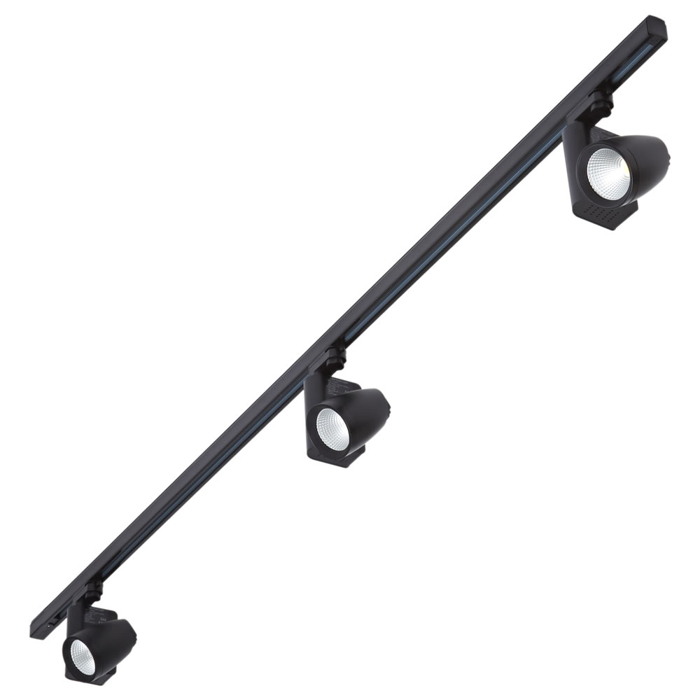 3 x 25W LED 3-fase Railverlichting & 1 x 2mtr Spanningsrails - Zwart