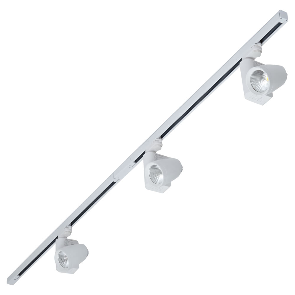 3 x 25W LED 3-fase Railverlichting & 2 x 1mtr Spanningsrails - Wit en Rond
