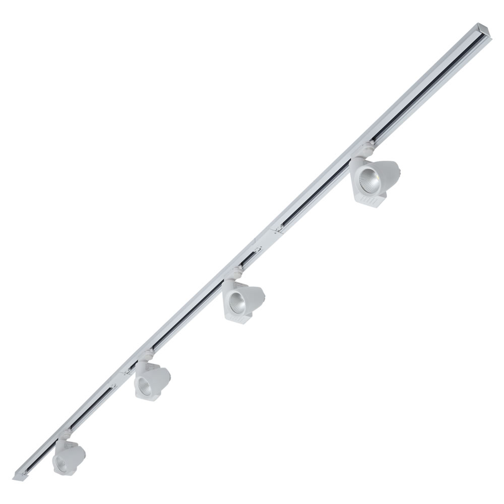 Biard 4 x 25W LED Railverlichting & 3 x 1mtr Verzonken Spanningsrail set & 3-fase Connectoren - Rond & Wit