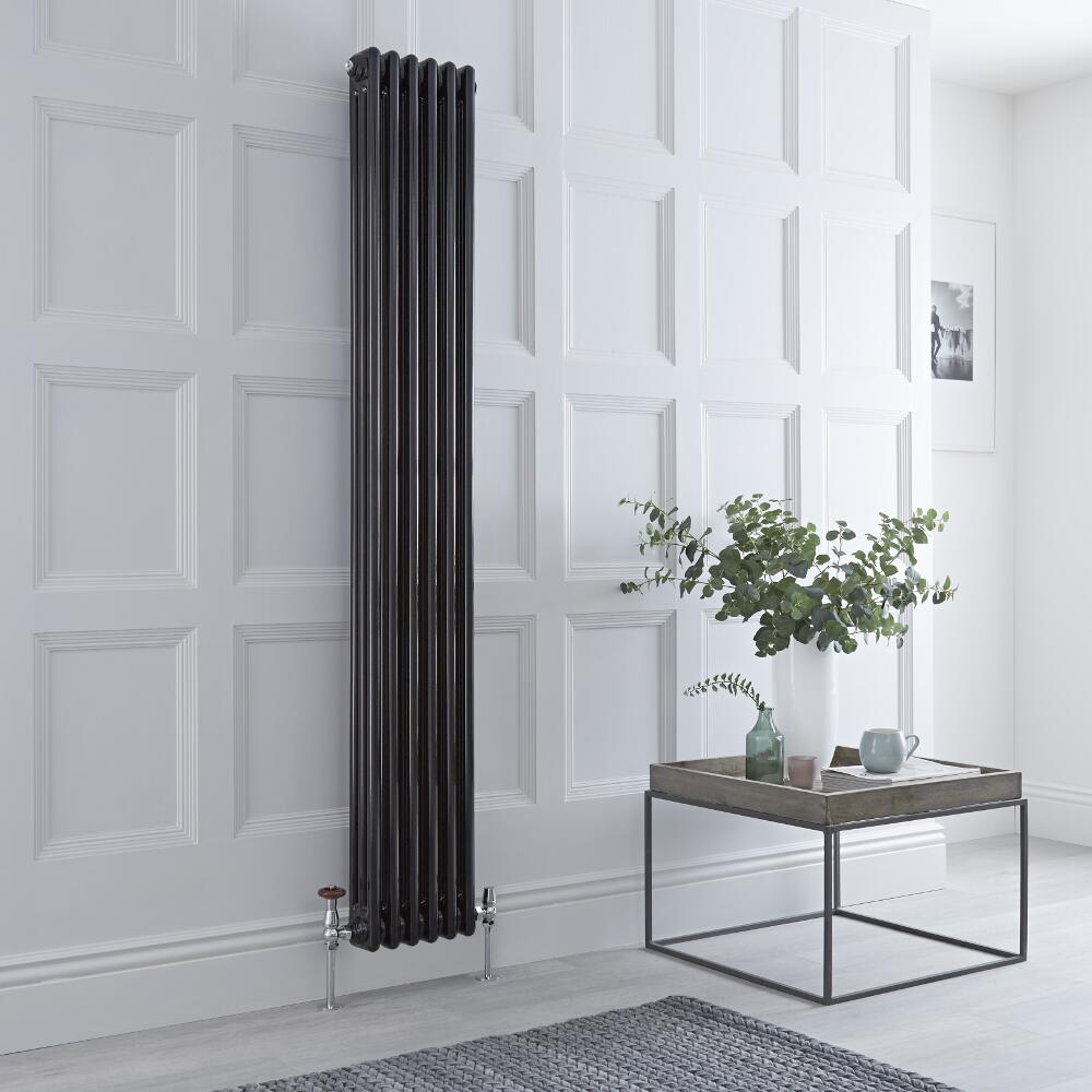 Windsor Designradiator Verticaal Klassiek Zwart 180cm x 29,3cm x 10cm 1169 Watt