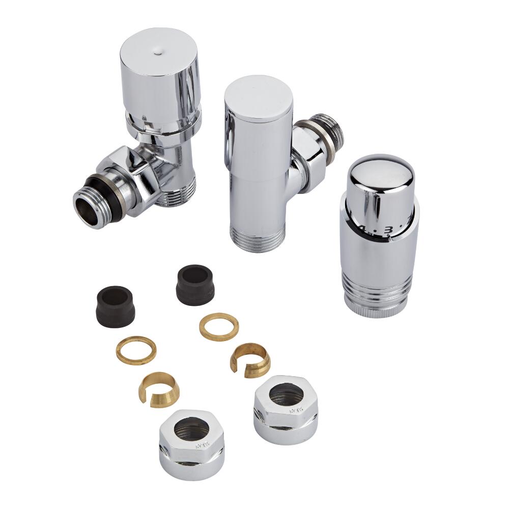 Thermostatische Radiatorkraan 3/4'' Mannelijk Chroom 15mm Koperen Adapter