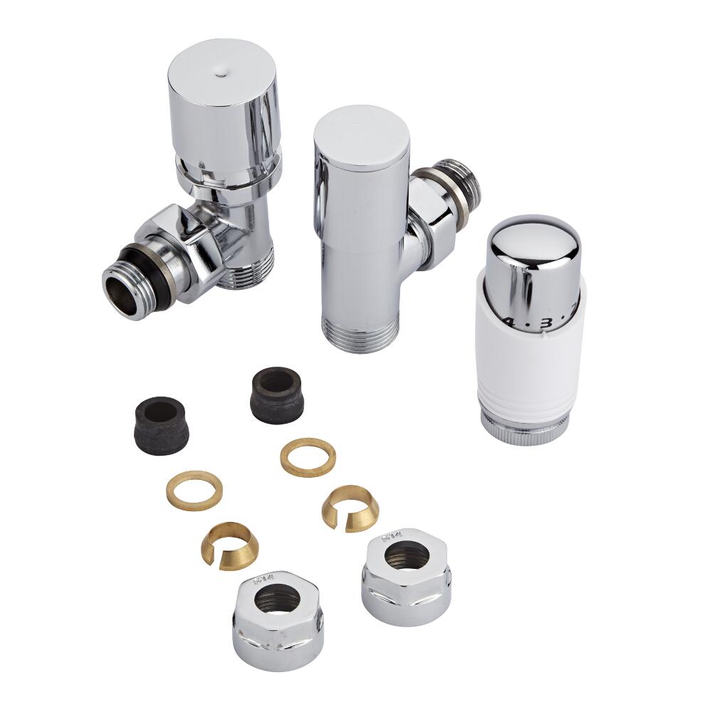 Thermostatische Radiatorkraan 3/4'' Mannelijk Chroom/Wit 14 mm Koperen Adapter