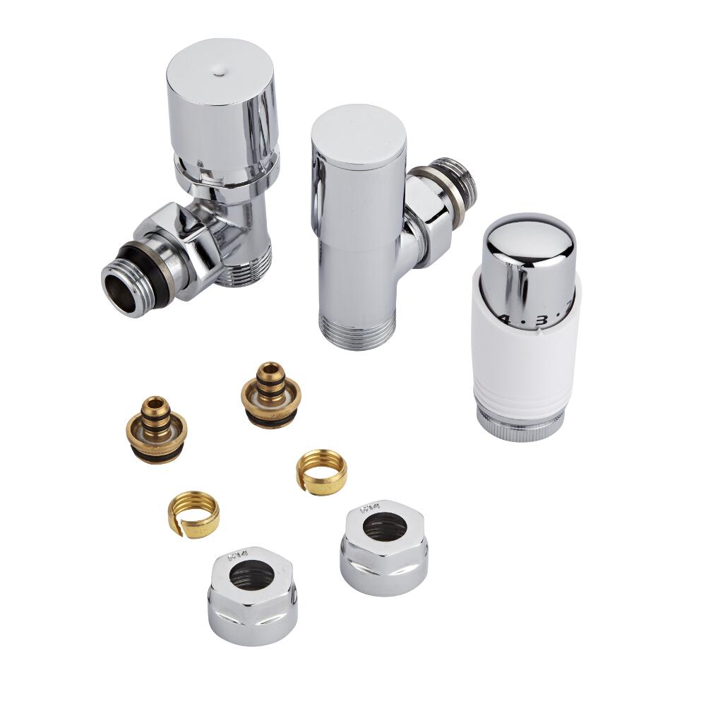 Thermostatische Radiatorkraan 3/4'' Mannelijk Chroom/Wit 14mm Meerlagenbuis Adapter