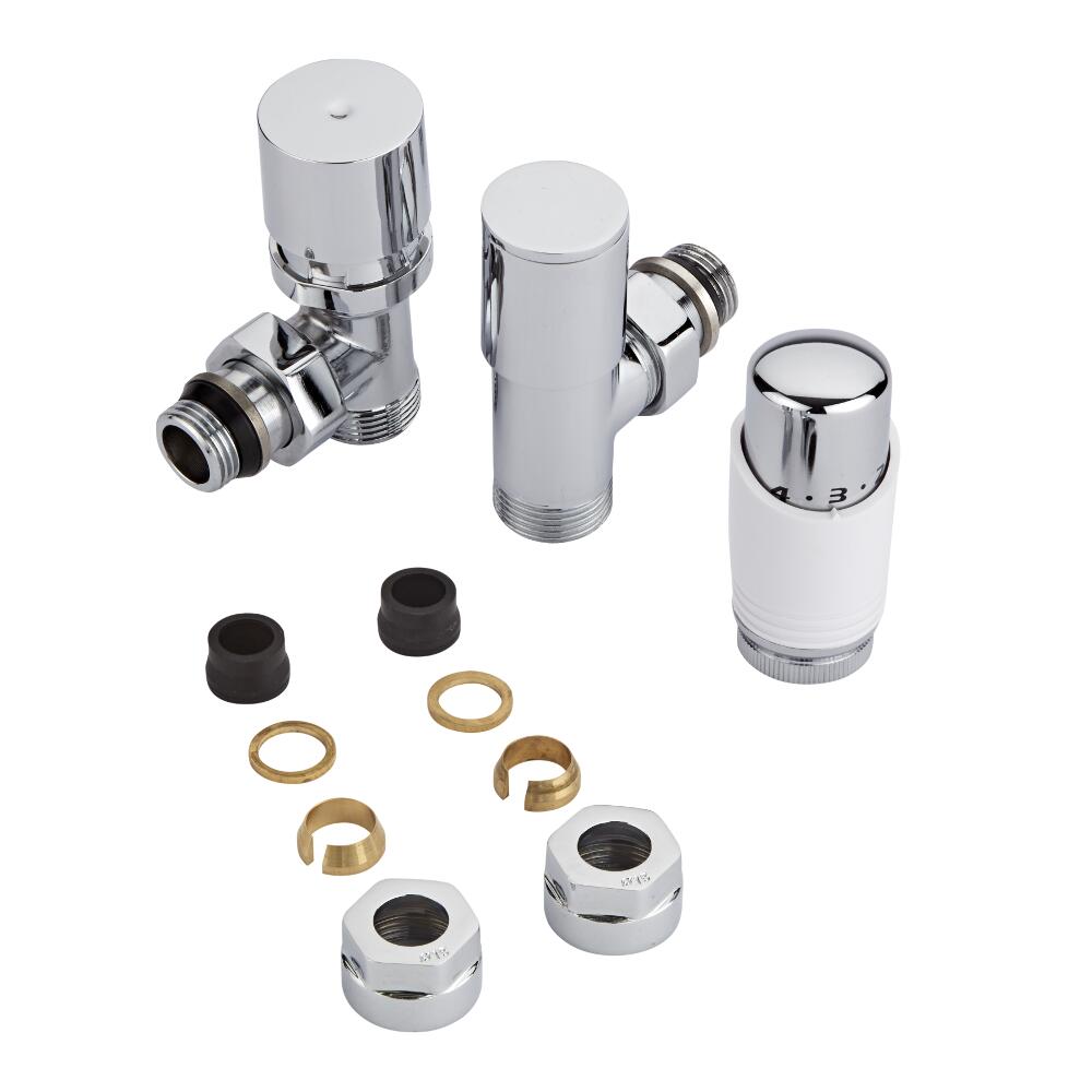 Thermostatische Radiatorkraan 3/4'' Mannelijk Chroom/Wit 15mm Koperen Adapter