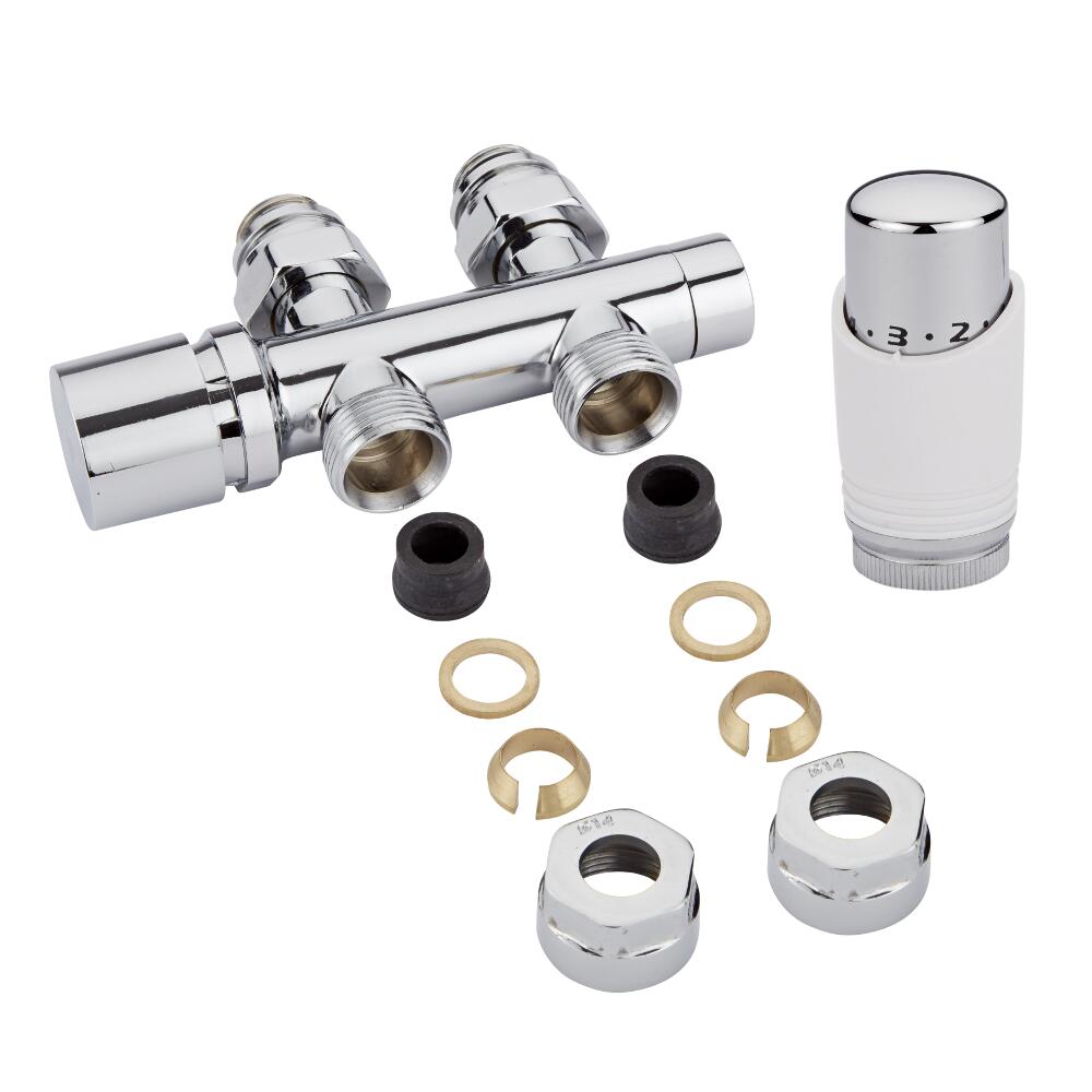 H-Blok 2-pijps Thermostatische Radiatorkraan Recht 3/4'' Mannelijk Wit 14mm Koperen Adapter