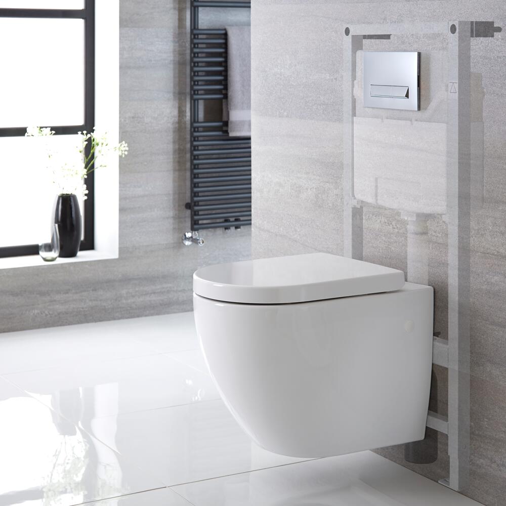 Ashbury Hangend Keramiek Toilet incl Inbouwreservoir ( Large) en Keuze Spoelknop