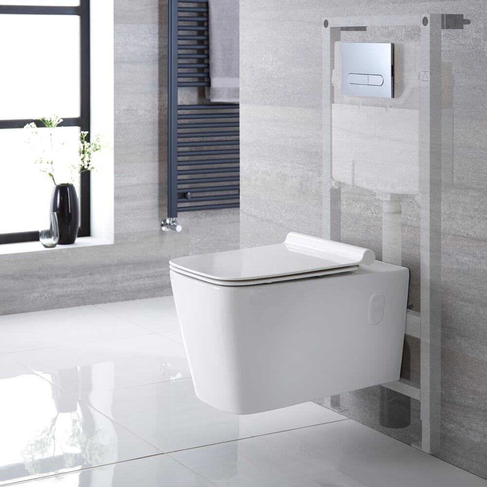 Sandford Hangend KeramiekToilet Rechthoekig incl Inbouwreservoir ( Large) en Keuze Spoelknop