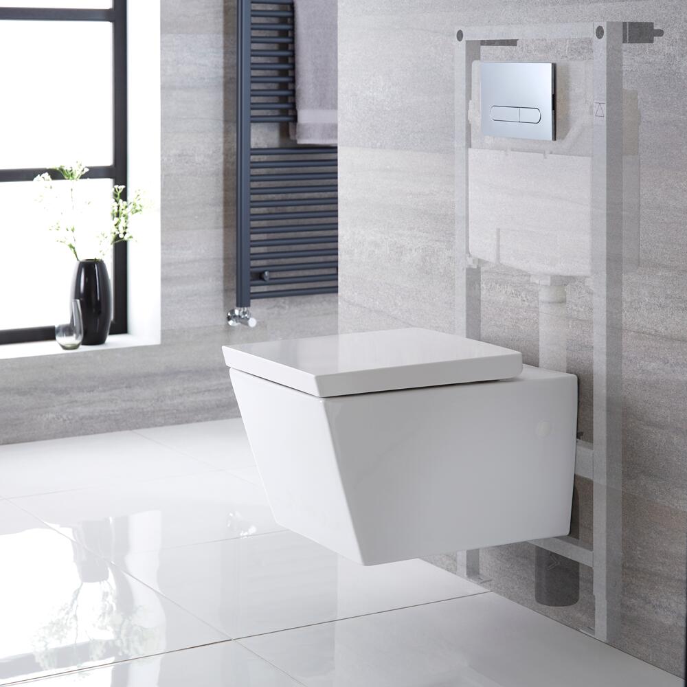 Halwell Hangend Keramiek Toilet Half Rond incl Inbouwreservoir ( Large) en Keuze Spoelknop