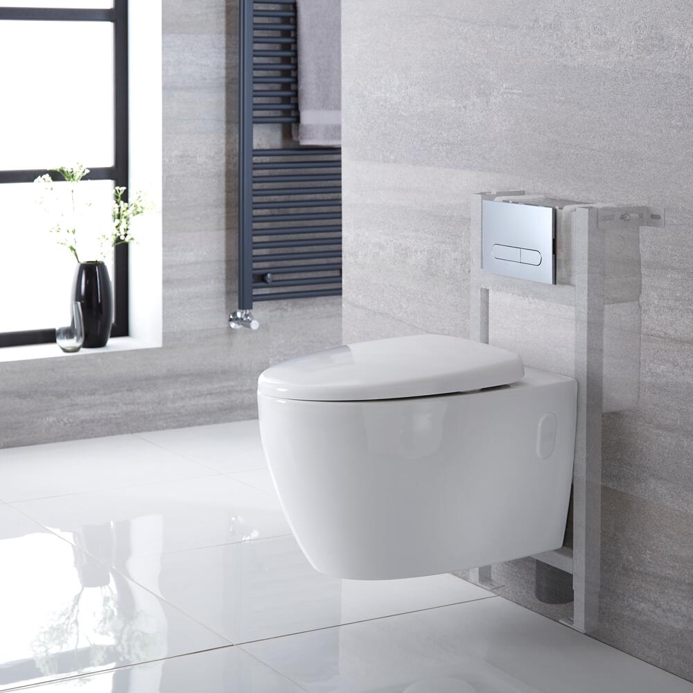 Kenton Hangend Keramiek Toilet incl Inbouwreservoir (Small) en Keuze Spoelknop
