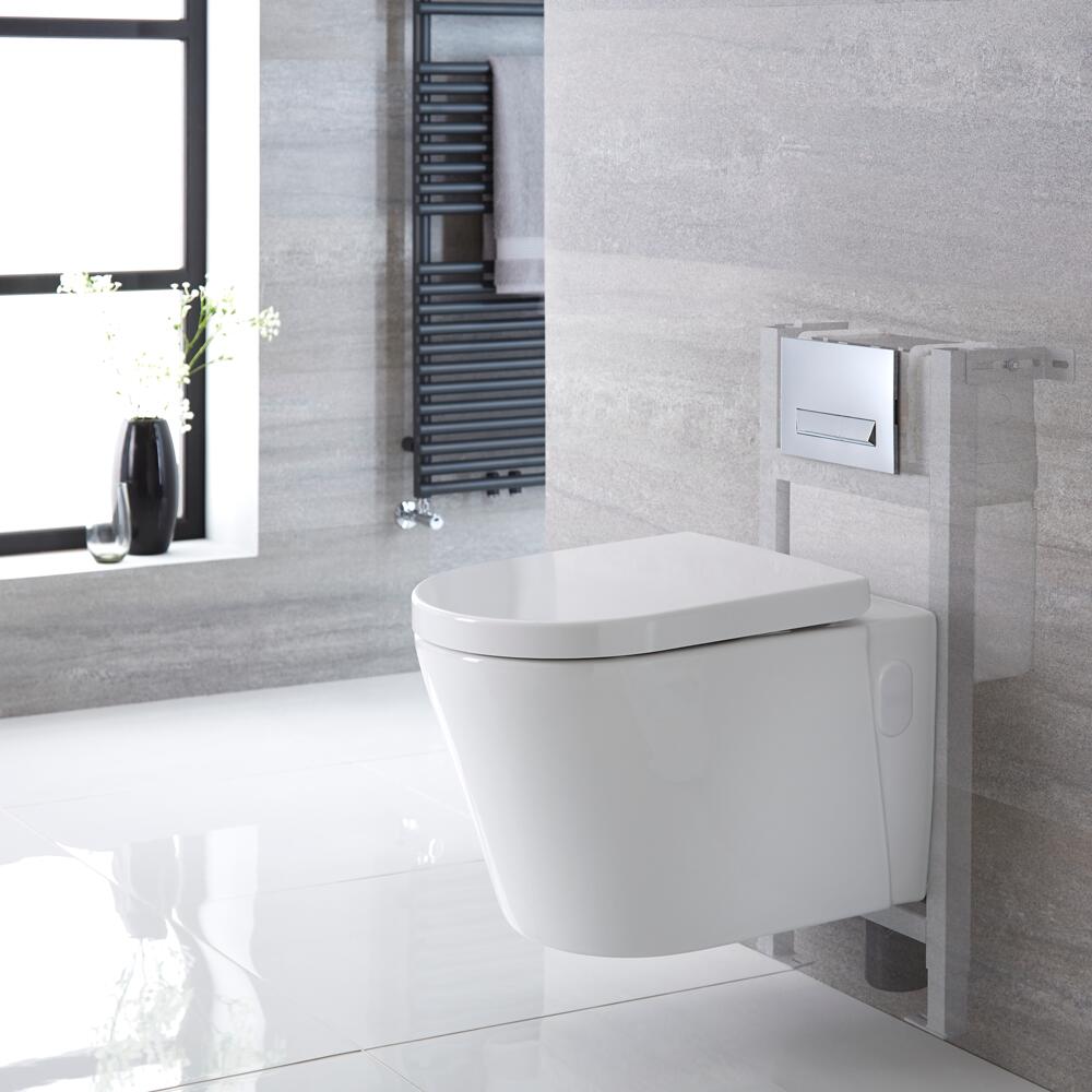 Exton hangend Keramiek Toilet Half Rond incl Inbouwreservoir (Small) en Keuze Spoelknop
