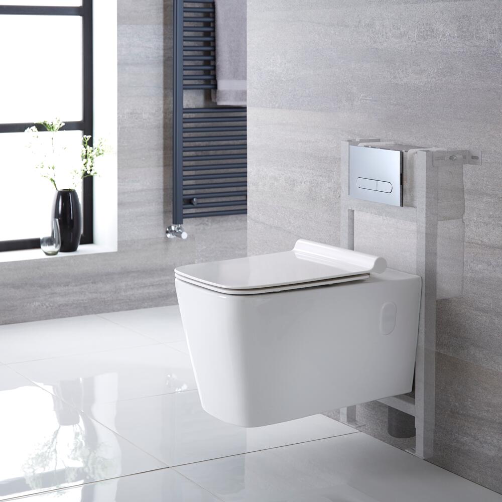 Sandford Hangend Keramiek Toilet Rechthoekincl Inbouwreservoir ( Large) en Keuze Spoelknop