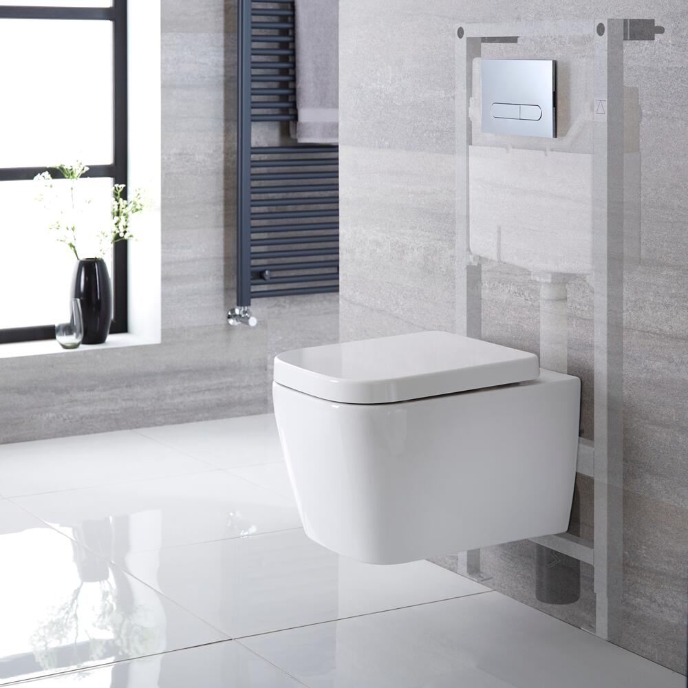 Milton Hangend Keramiek Toilet Vierkant incl Inbouwreservoir ( Large) en Keuze Spoelknop