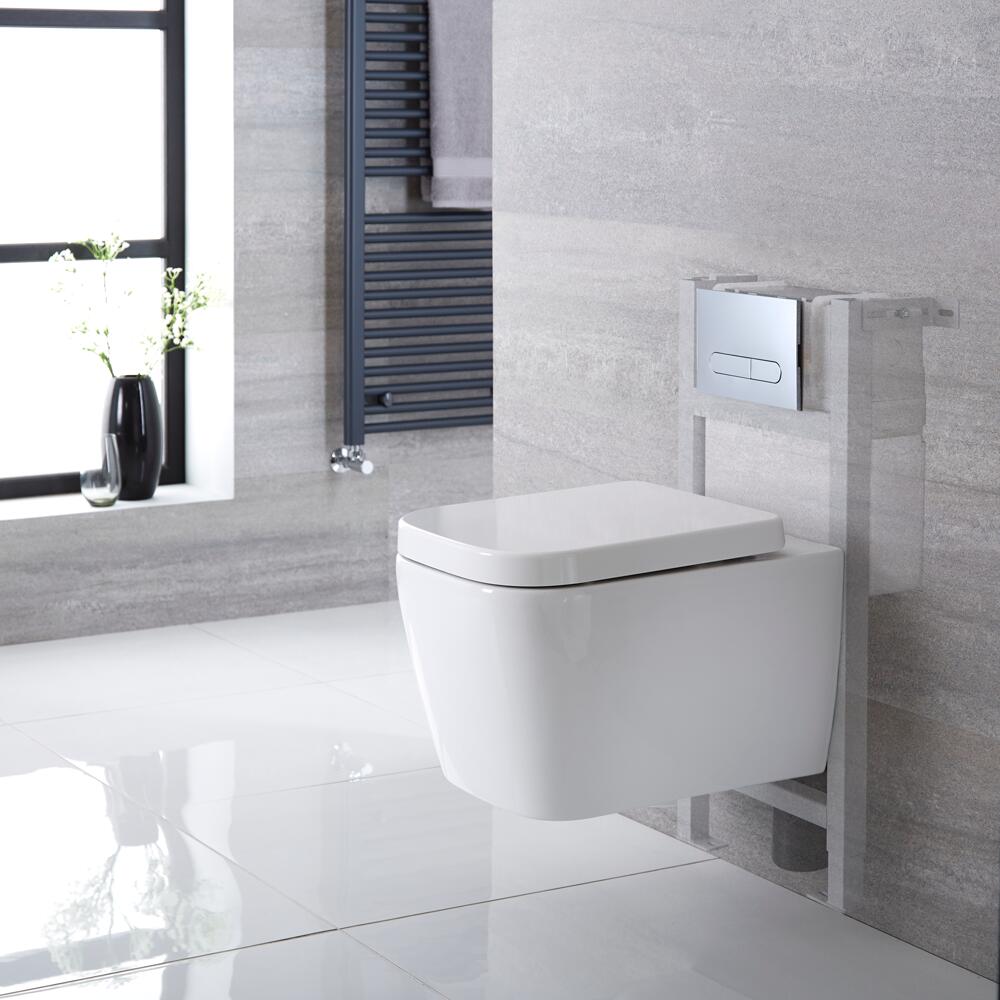 Milton Hangend Keramiek Toilet Vierkant incl Inbouwreservoir ( Small ) en Keuze Spoelknop