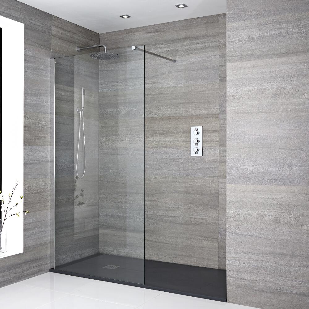 Inloopdouche Combinatie Chroom & Kunststenen Douchebak 170 x 80 cm