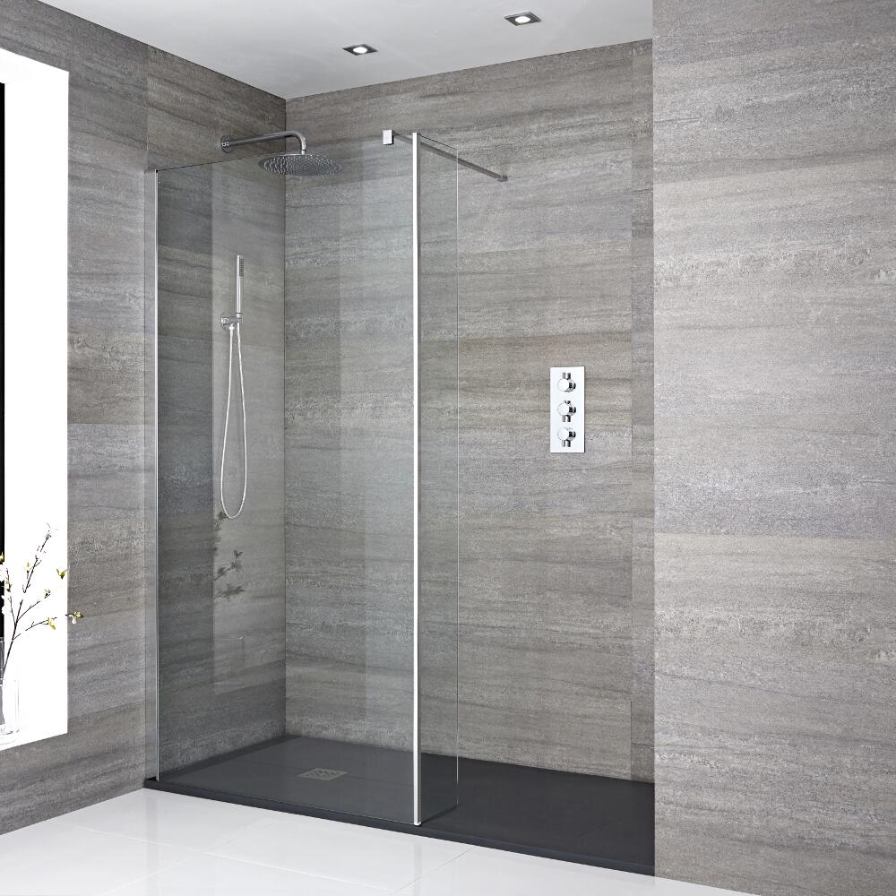 2-delige Inloopdouchecombinatie Chroom & Kunststenen Douchebak 170 x 80 cm