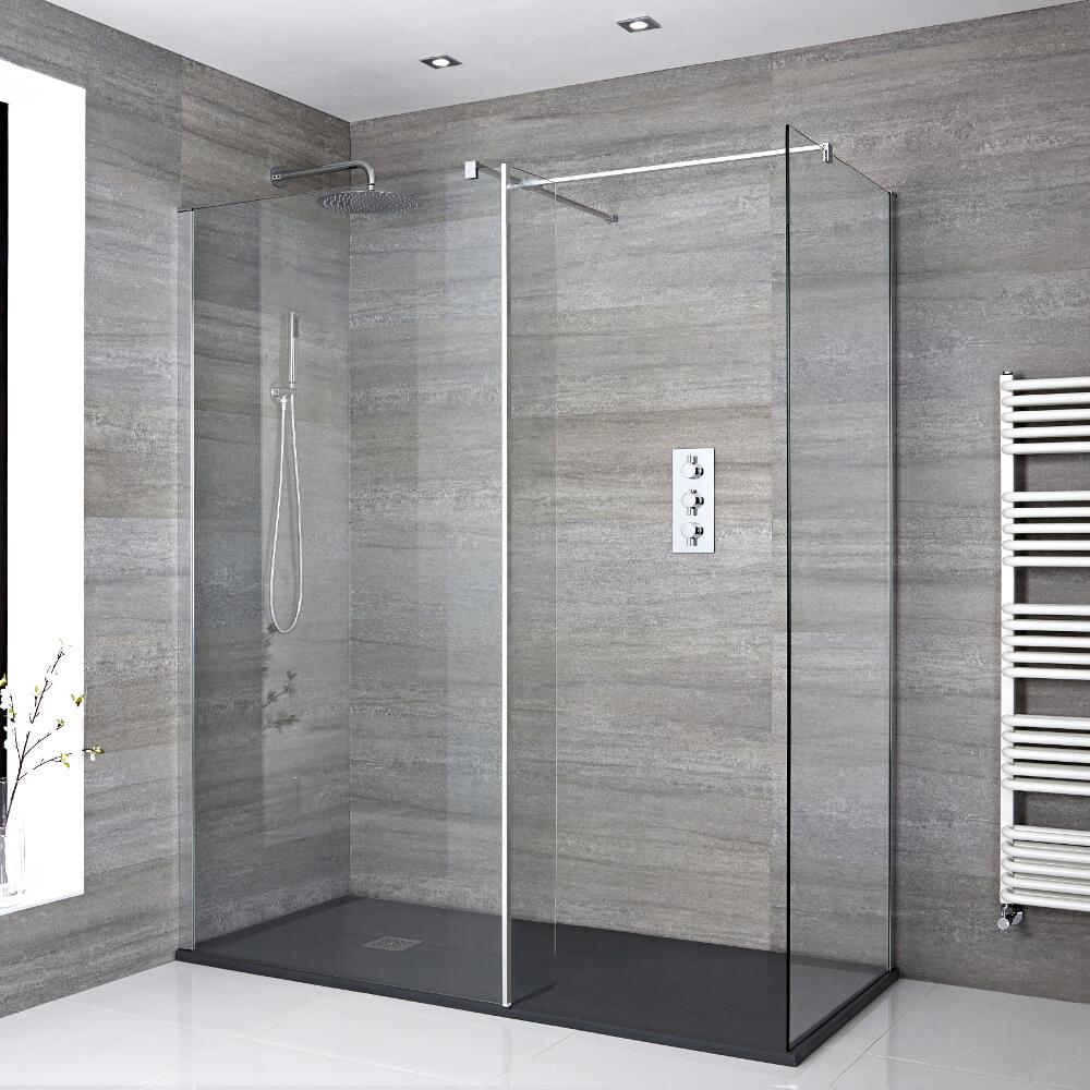 Inloopdouche Combinatie Chroom Stabilisatiestangen & Douchebak Kunststeen 170 x 90cm