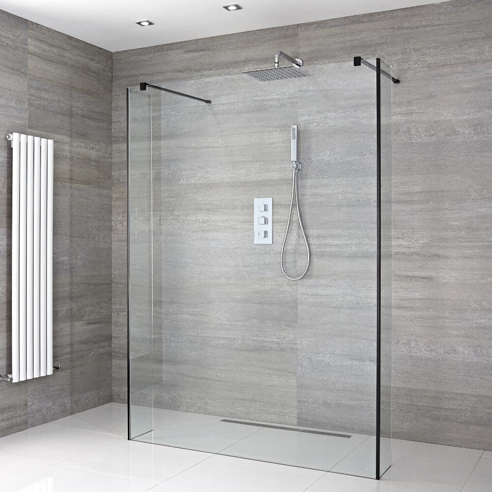 3 x Douchewanden 195 x 25/25/140cm Stabilisatiestangen Zwart & Keus uit Douchegoot