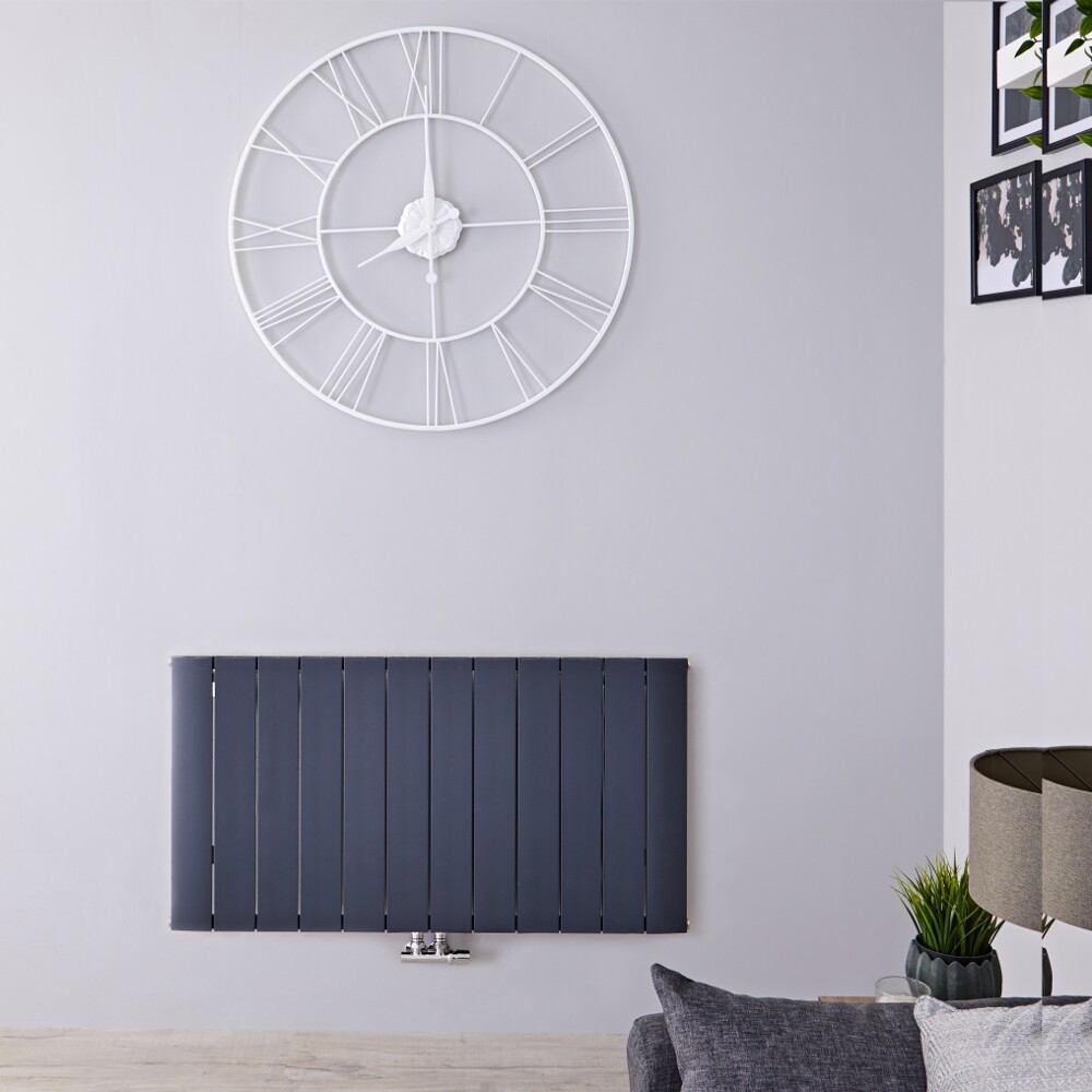 Designradiator Horizontaal Aluminium Middenaansluiting Antraciet 60cm x 113,5cm 1535 Watt | Aurora