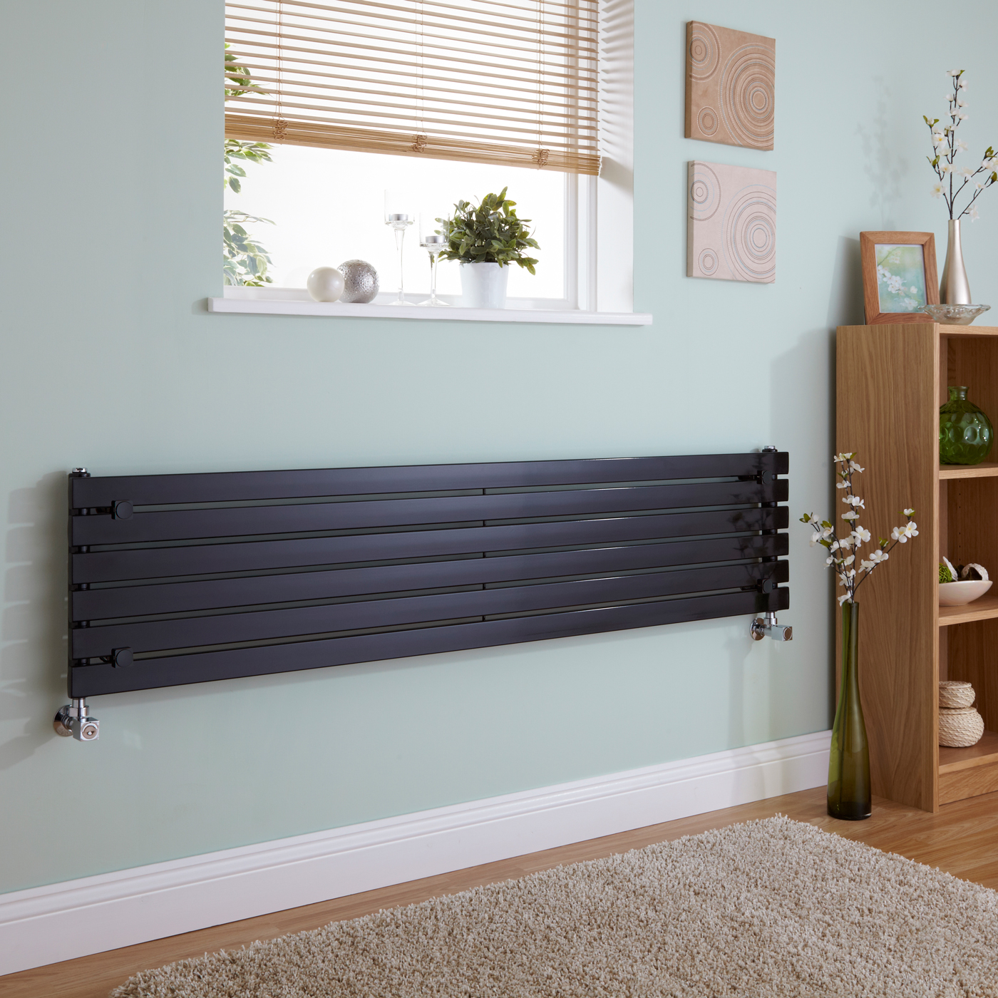 Sloane Designradiator Horizontaal Zwart Hoogglans 35,4cm x 160cm x 5,4cm 773 Watt