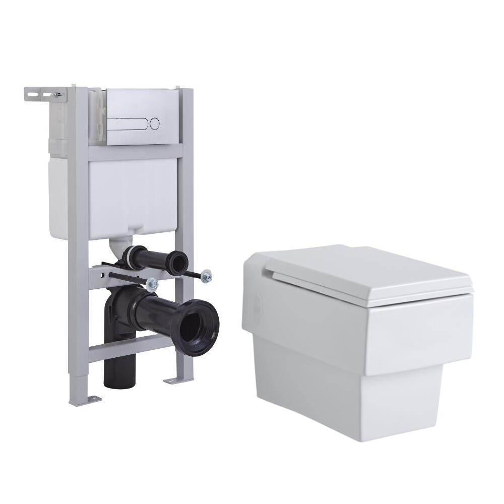 Haldon Hangend Keramiek Toilet Vierkant incl Inbouwreservoir ( Small ) en Keuze Spoelknop