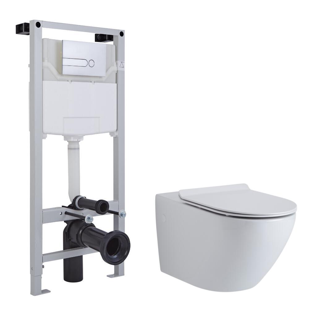 Otterton Hangend Keramiek Toilet Ovaal incl Inbouwreservoir ( Large) en Keuze Spoelknop