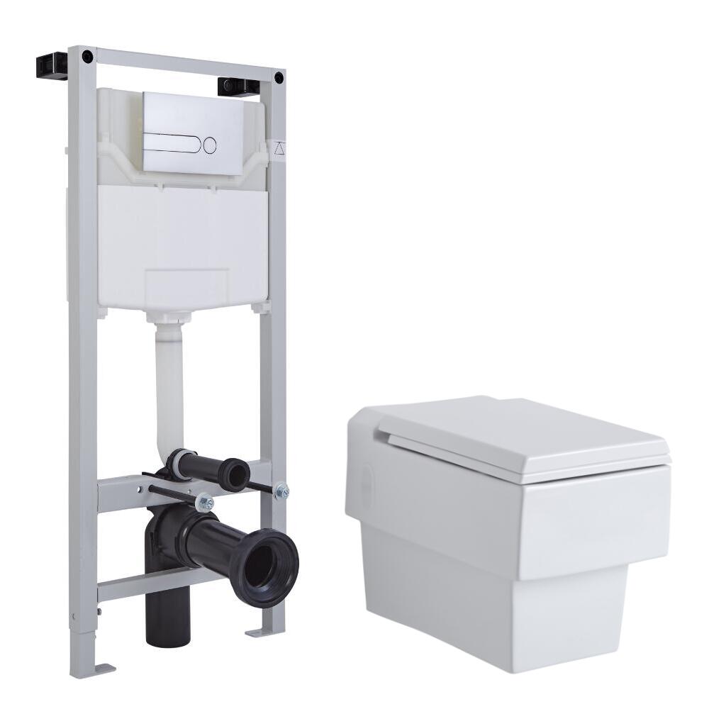 Haldon Hangend Keramiek Toilet Vierkant incl Inbouwreservoir ( Large) en Keuze Spoelknop