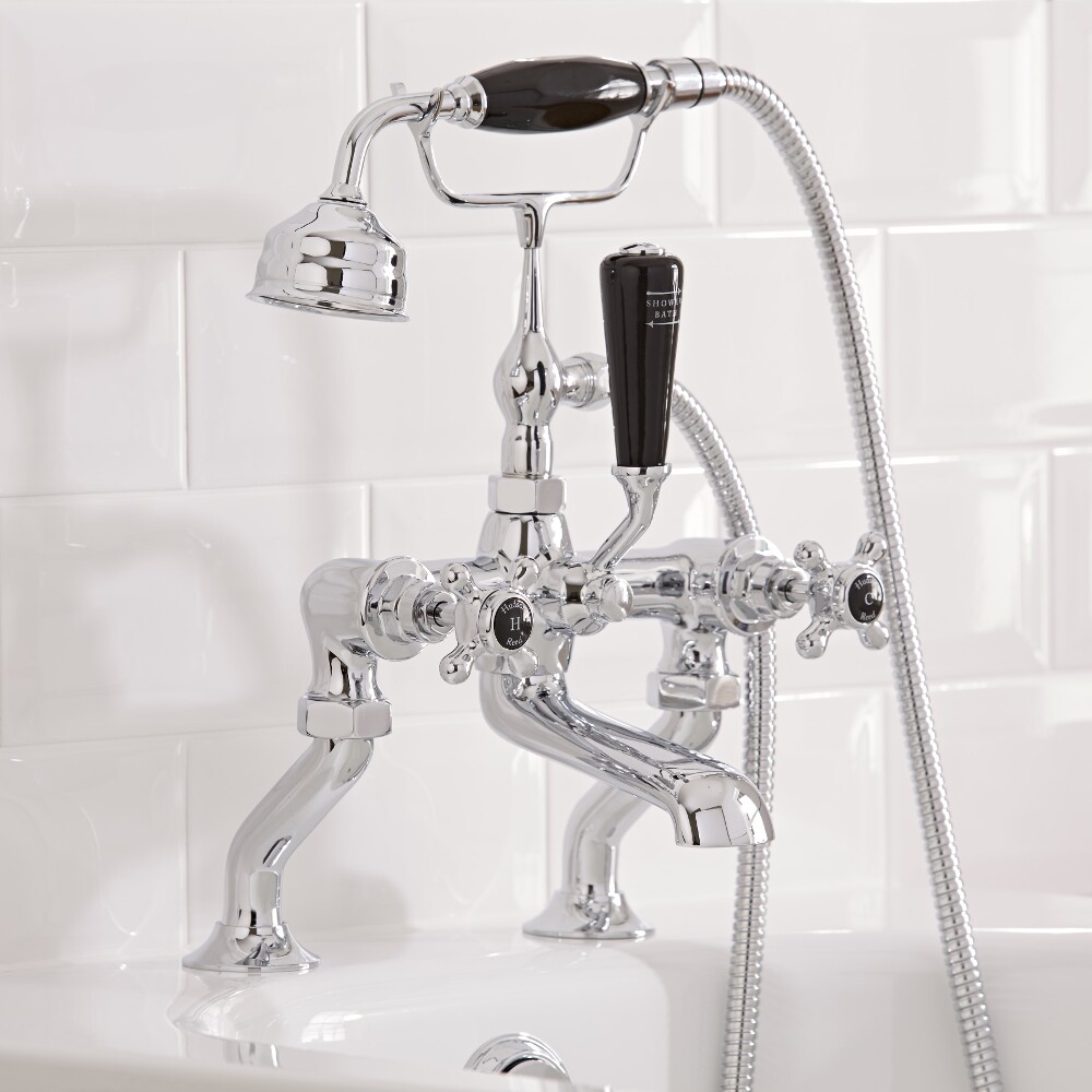 Topaz Badmengkraan (bad/muurbevestiging) met Kruiskop Handvat - incl Handdouche & Baduitloop