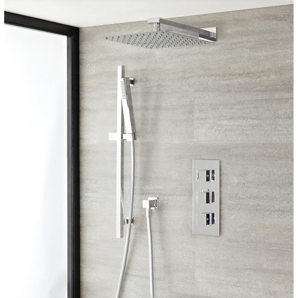 2-weg thermostatisch doucheset zonder omstelkraan (rvs douchekop 30 x30cm) | Kubix