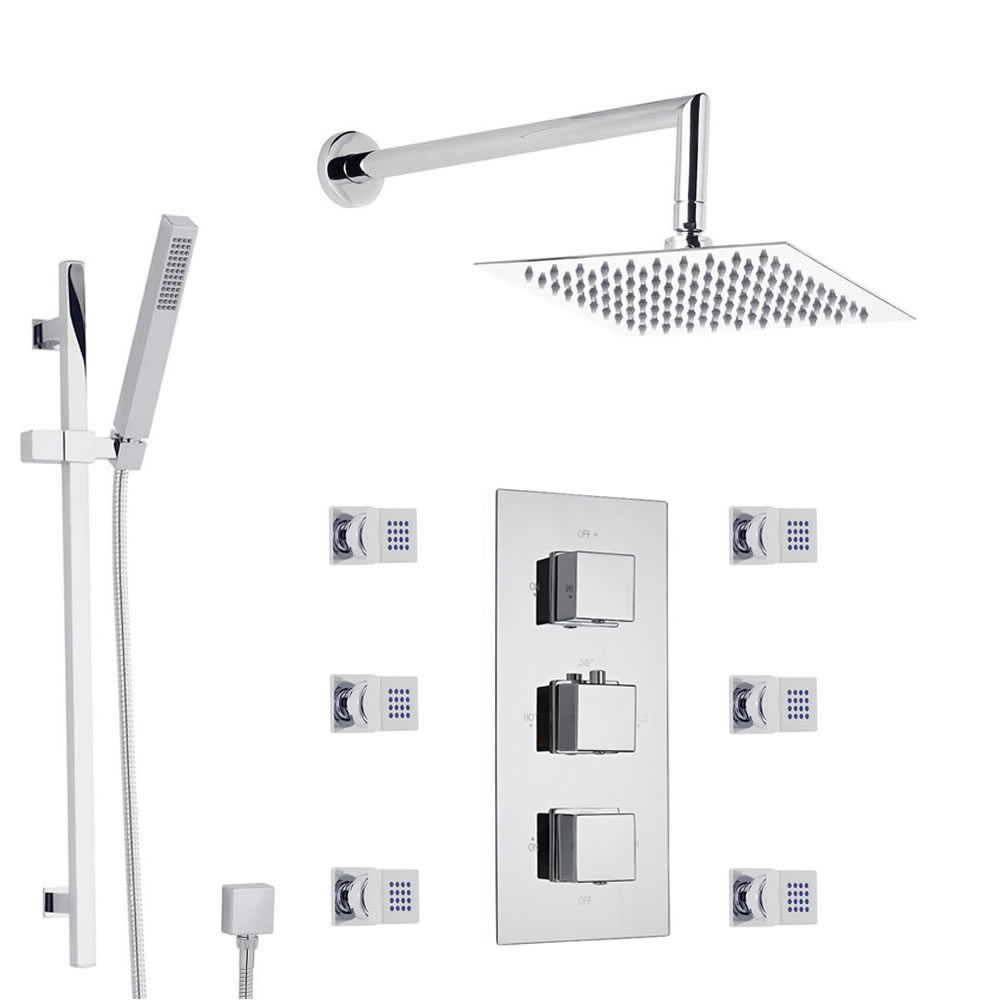 Kubix 3-weg thermostatisch doucheset met omstelkraan ( hoofddouche 20x 20cm)