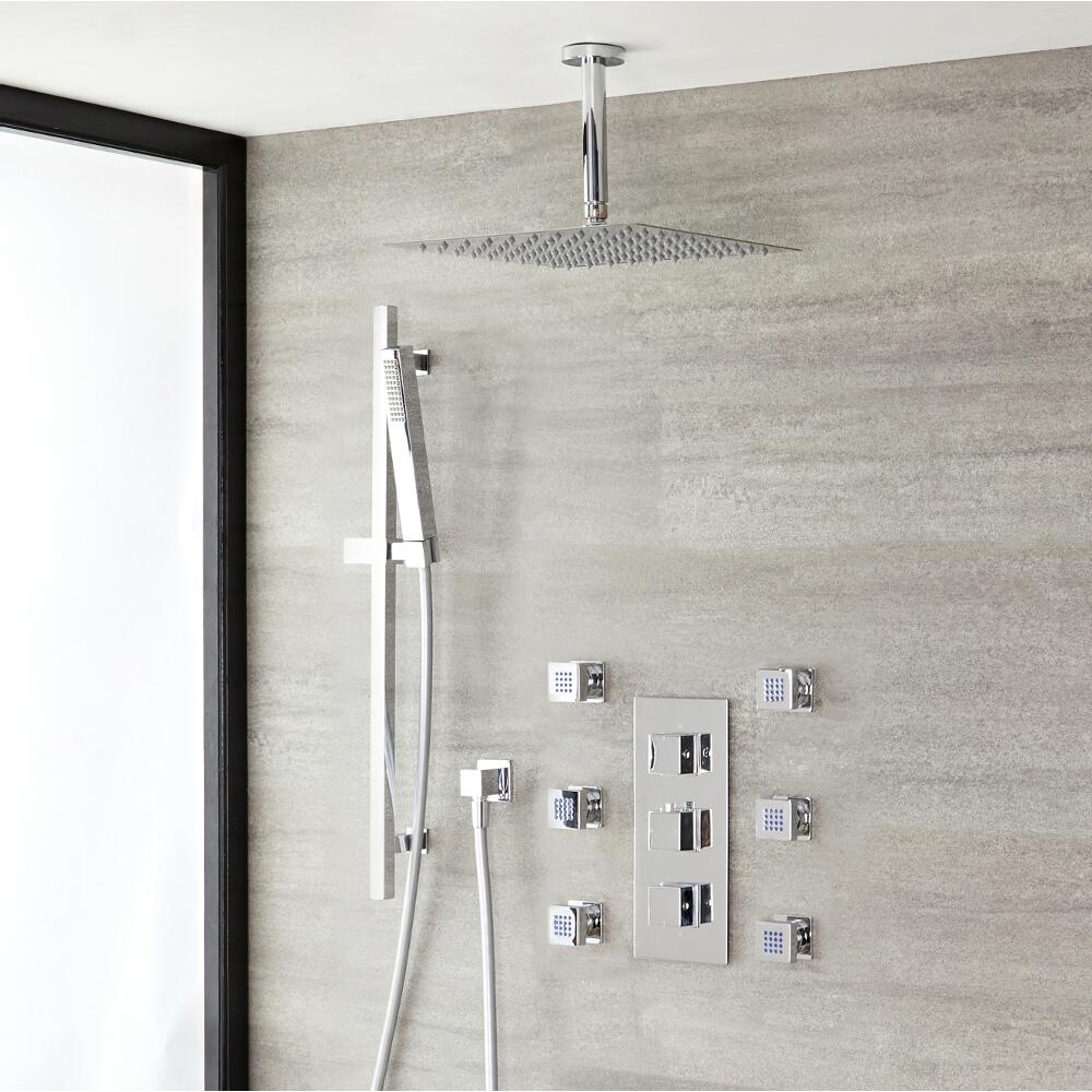 Kubix 3-weg thermostatisch doucheset met omstelkraan (douchekop 40x40cm)