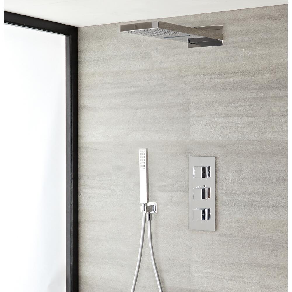 Kubix 3-weg thermostatisch doucheset met omstelkraan met waterval/regen douchekop