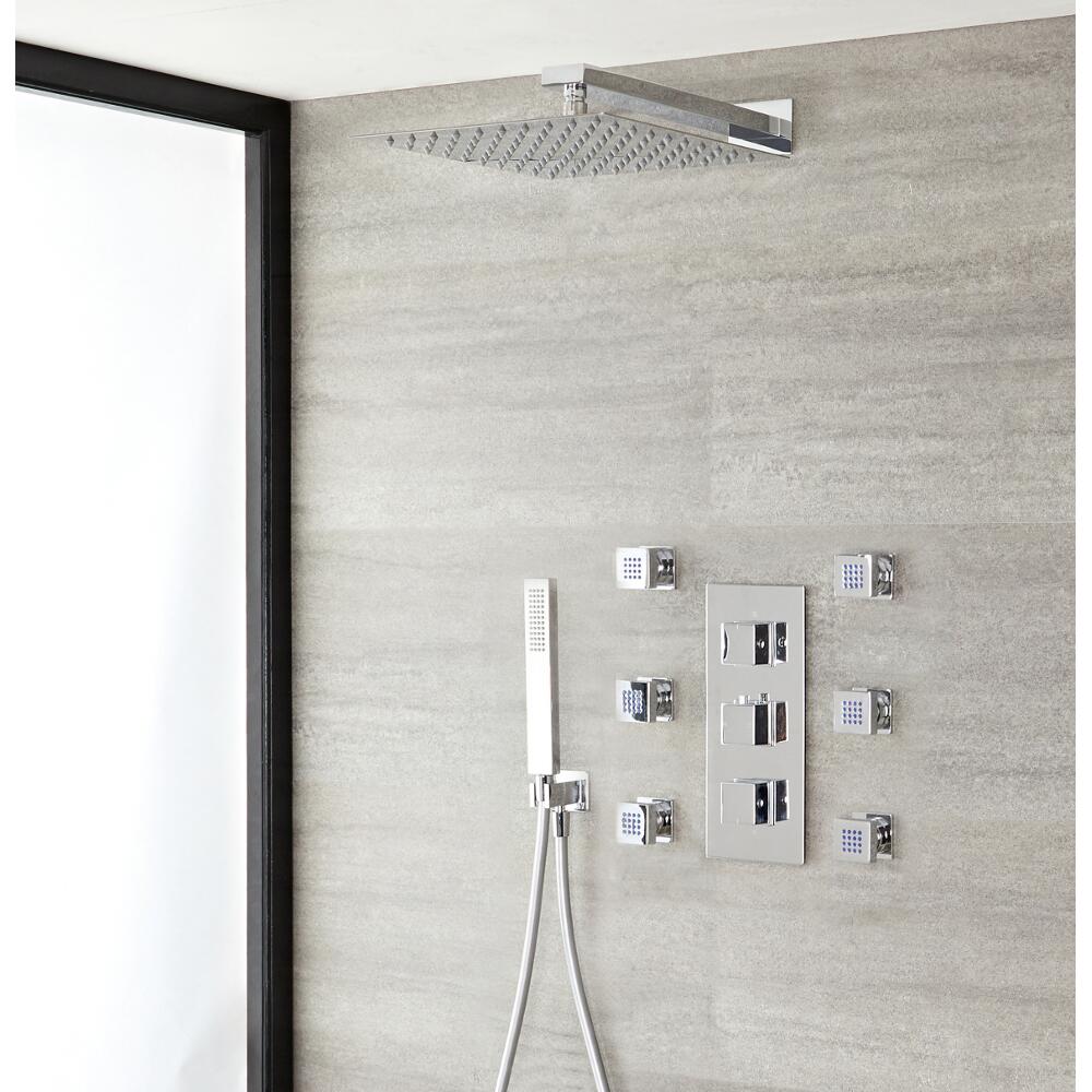 Kubix 3-weg thermostatisch doucheset met omstelkraan (rvs slimline douchekop 30x30cm)