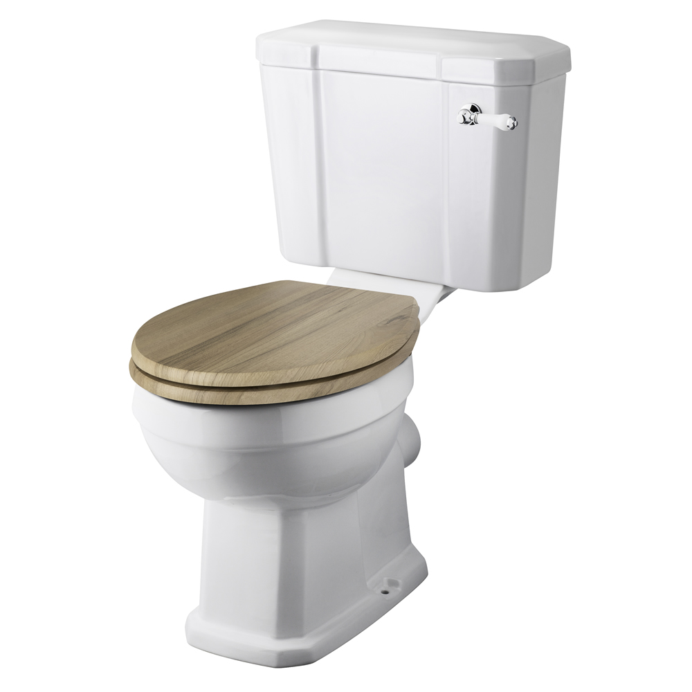 Klassiek Duoblok toilet met Waterreservoir en Houten Toiletzitting
