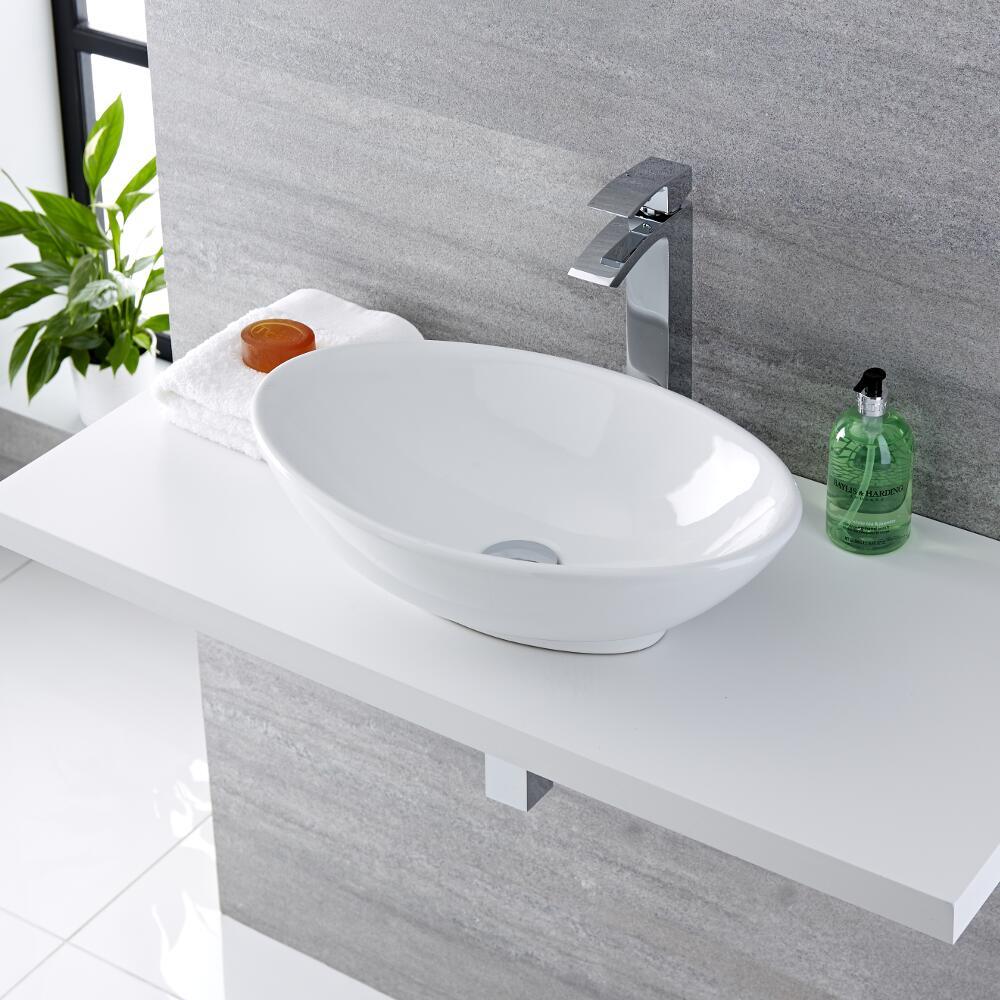 Razor Wastafelmengkraan & Kenton Opzetwastafel Wit Keramiek Ovaal 52cm x 32cm x 14cm