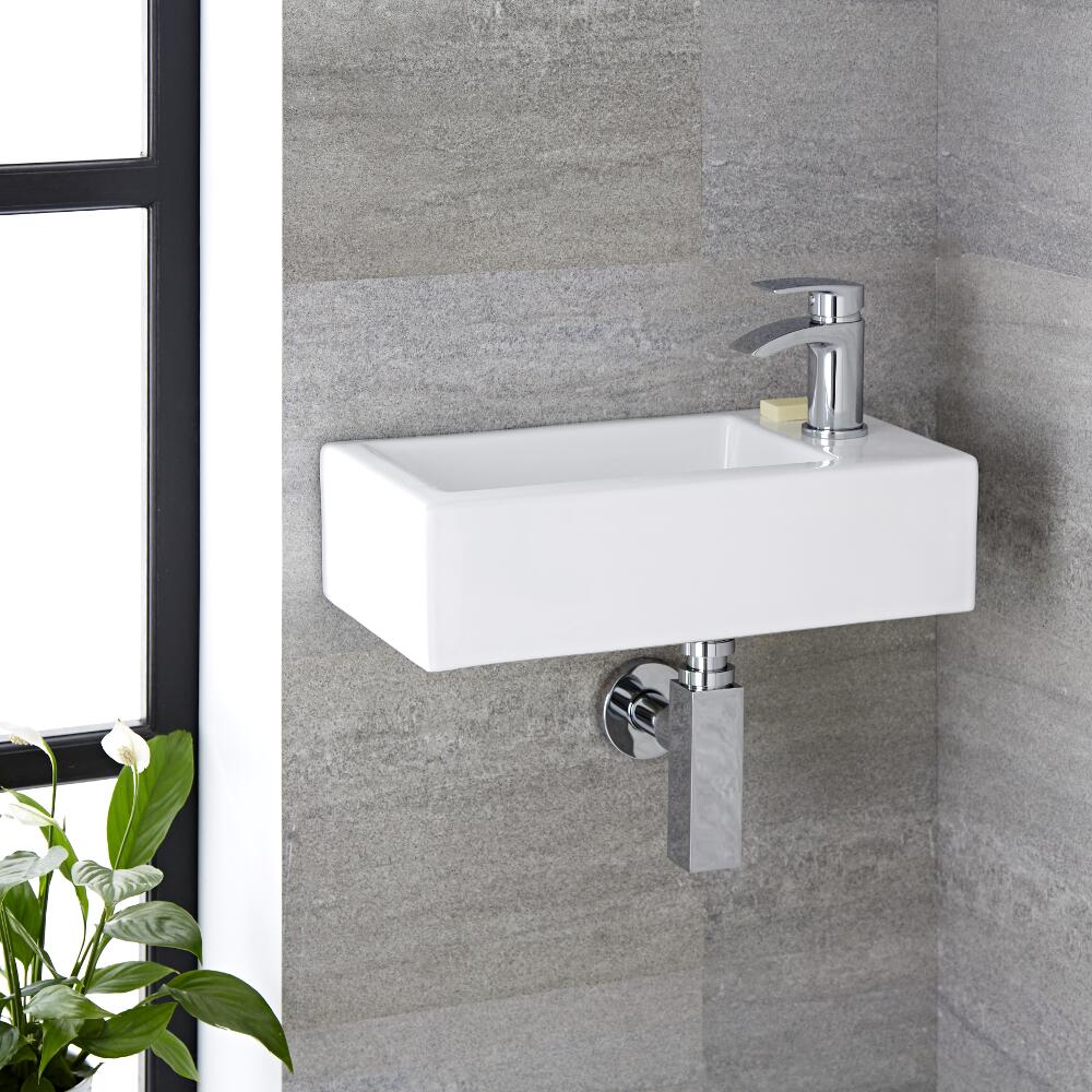 Sandford Muurbevestiging Wastafel Wit Keramiek Rechthoekig 45cm x 25cm