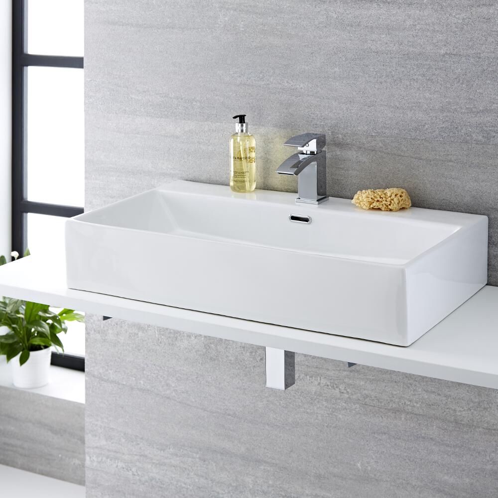 Sandford Opzet Wastafel Wit Keramiek Rechthoekig 75cm x 42cm x 14,5cm