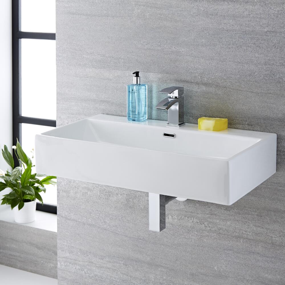 Sandford Hangende Wastafel Muurbevestiging Wit Keramiek Rechthoekig 75cm x 42cm