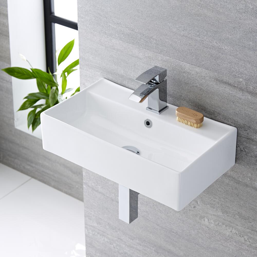 Otterton Muurbevestiging Wastafel Wit Keramiek Rechthoek 55cm x 31,5cm x 13cm