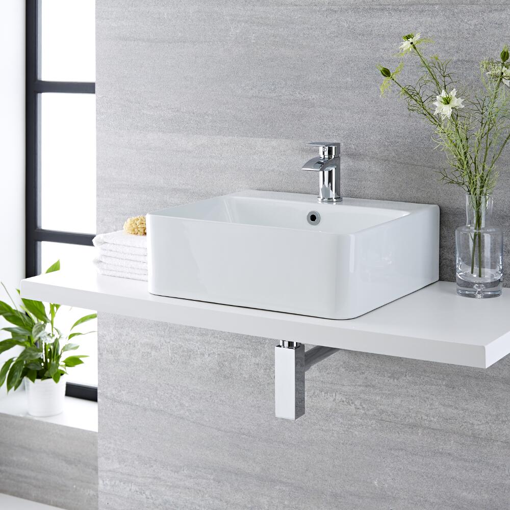 Waterval Wastafelkraan & Exton Wastafel Wit Keramiek Rechthoekig 46cm x 42cm x 15,5cm