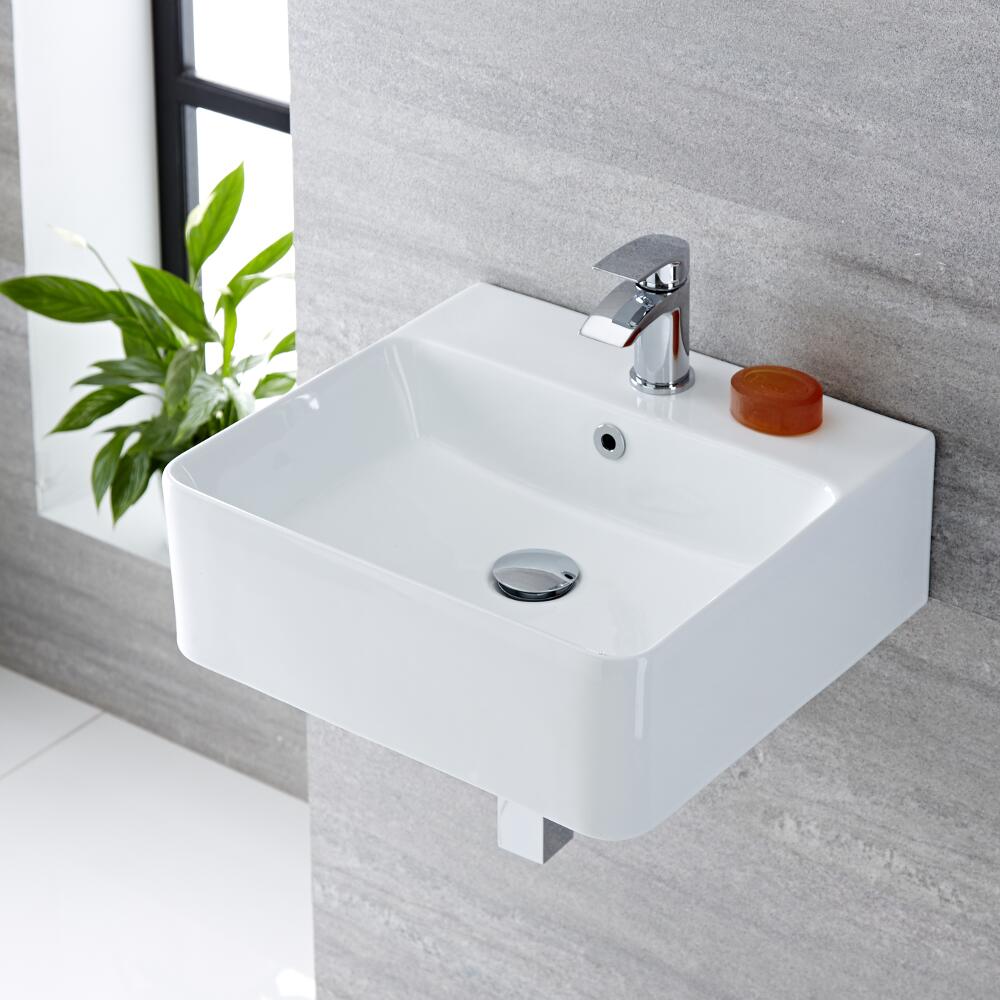 Exton Muurbevestiging Wastafel Wit Keramiek Rechthoekig 46cm x 42cm