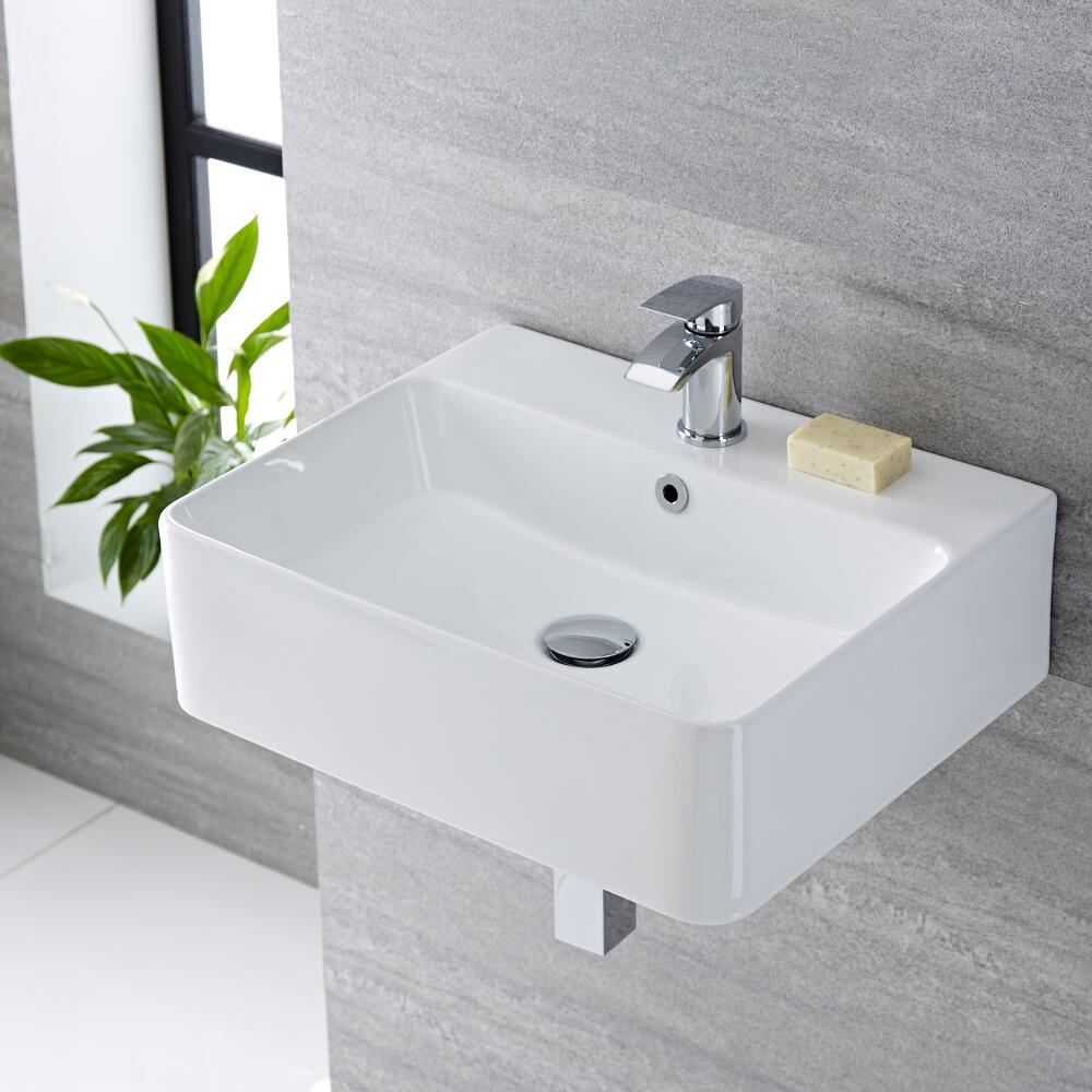 Exton Muurbevestiging Wastafel Wit Keramiek Rechthoekig 52cm x 42cm